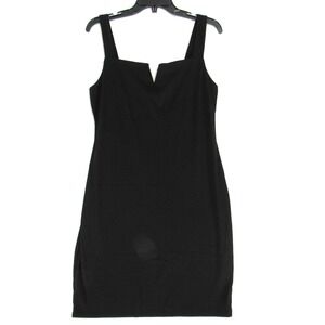 Good Luck Gem Black‎ Ribbed Knit Bodycon Square Neck V Slit Dress Women's Size L